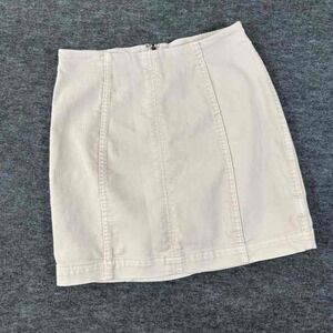 Free People We The Free White Denim Mini Skirt Zip Front Size 4 Seamed A-Line